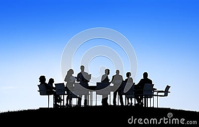 Silhouette Business People Discussion Communication Meeting Stock Photo