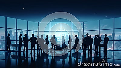 Silhouette Business People Seminar Conference Meeting City Scape Concept, Blue theme Stock Photo