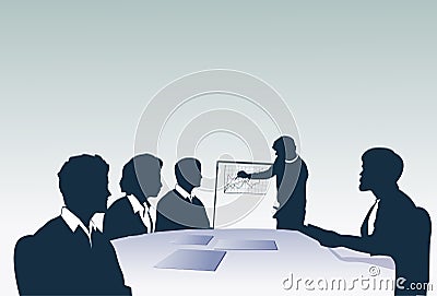 Silhouette Business People Team With Flip Chart Seminar Training Conference Brainstorming Presentation Vector Illustration