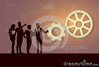 Silhouette Business People Team Meeting Working Process Seminar Training Conference Brainstorming Vector Illustration