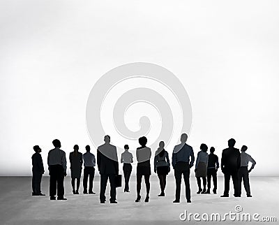 Silhouette Business People on White Rear View Concept Stock Photo