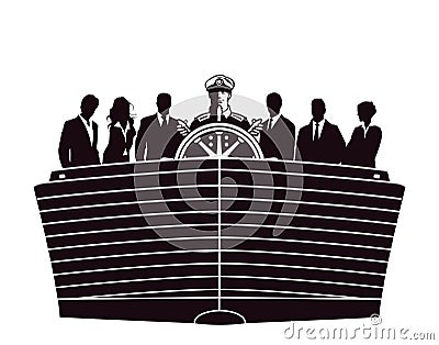 Silhouette of business professionals in boat Vector Illustration