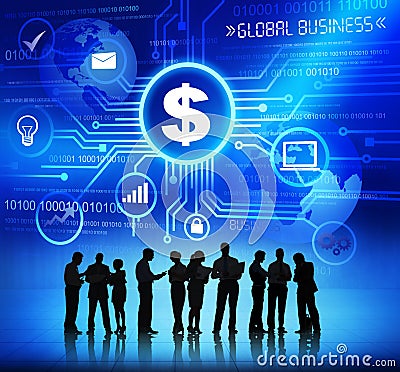 Silhouette of business Working and Global Business Concept Stock Photo