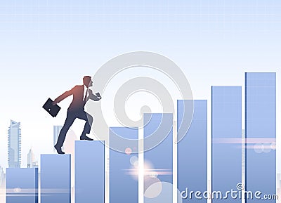 Silhouette Businessman Climb Financial Bar Graph Business Man Growth Vector Illustration