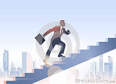 Silhouette Businessman Climb Stairs Up Business Man Growth Vector Illustration