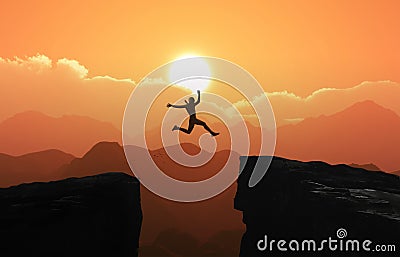 Silhouette a businessman jumps concept - Photo Stock Photo