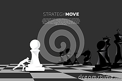Silhouette of businessman push pawn chess piece to chessboard Vector Illustration
