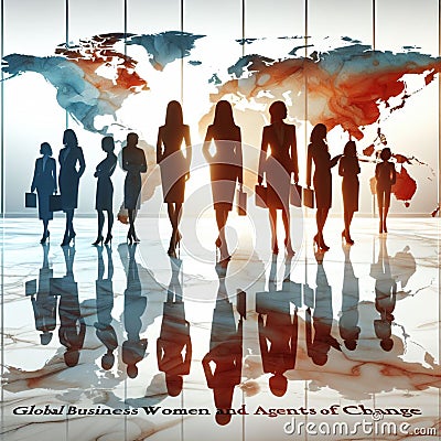 silhouette of businesswomen reflected on a light marble floor, an illustration that seeks to represent a global business scenario Cartoon Illustration