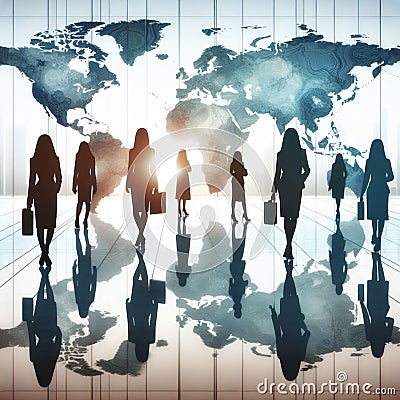 silhouette of businesswomen reflected on a light marble floor Cartoon Illustration