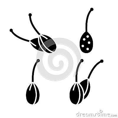 Silhouette Capers, berry of caper-bush. Set of outline icons. Spicy spice with stalk. Black illustration of aromatic seasoning for Vector Illustration