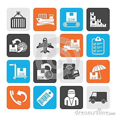 Silhouette Cargo, shipping and delivery icons Vector Illustration