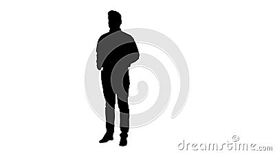 Silhouette Casual Man Looking Around Smiling Happy with Something that ...