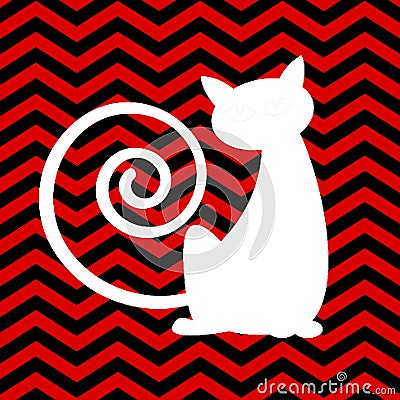 Silhouette cat with red and black chevron background Stock Photo