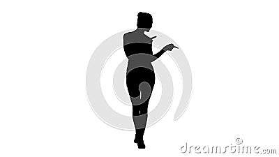 Silhouette Charming fitness girl walking and listening music. Stock Photo