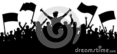 Silhouette cheer crowd people. Audience cheering applause, clapping. Vector Illustration