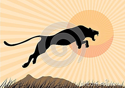 Silhouette Cheetah, Panther, design using black line square, graphic . Stock Photo