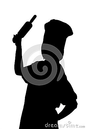 Silhouette Chef woman holding baking rolling pin Stock Photo