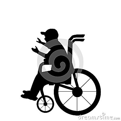 Silhouette child boy sitting in wheelchair Vector Illustration