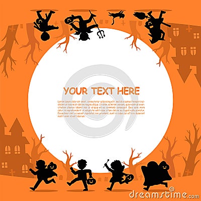 Silhouette of Children in Halloween fancy dress to go Trick or Treating. Vector Illustration