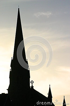 Silhouette of Church at Sunset Stock Photo