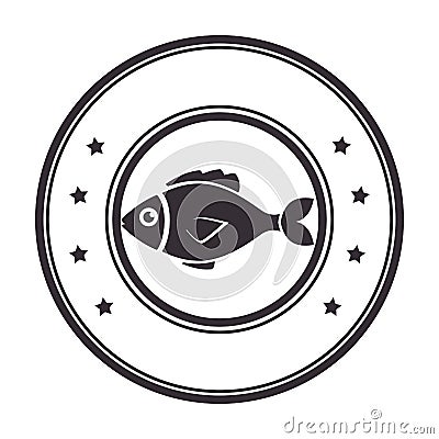 Silhouette circular stamp with fish animal marine design Vector Illustration