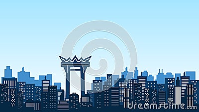 Silhouette of city high rise building with clear sky and view of giant swing Vector Illustration