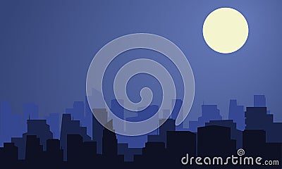 Silhouette of city with moon at night Vector Illustration
