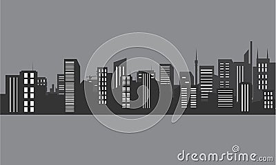 Silhouette of city at night with gray color Vector Illustration