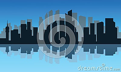 Silhouette of city and reflection at night Vector Illustration