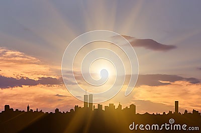 Silhouette cityscape evening Stock Photo