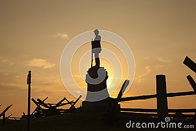 Silhouette of Civil War monument at Bloody Lane, Antietam Battle Stock Photo