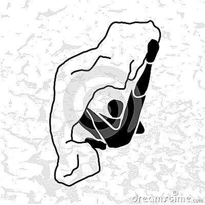 Silhouette of a climber. Rock climbing badge. Men doing extreme sport adrenaline activity of strong men. Climber without a rope. Vector Illustration