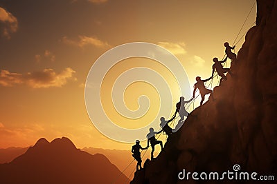 Silhouette of climbing, Business success teamwork concept by Generative AI Stock Photo