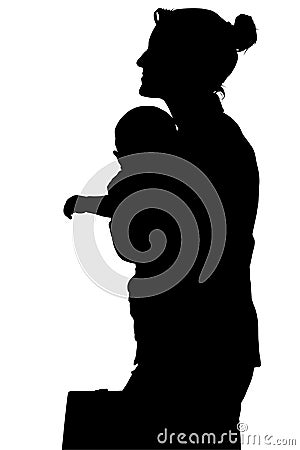 Silhouette With Clipping Path of Business Woman with Baby Stock Photo