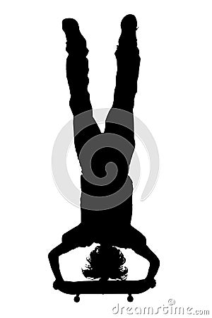 Silhouette With Clipping Path of Teen Boy On Skateboard Handstand Stock Photo