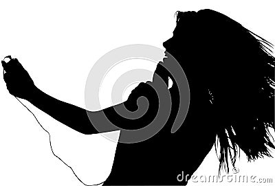 Silhouette With Clipping Path of Teen with Digital Music Player Stock Photo