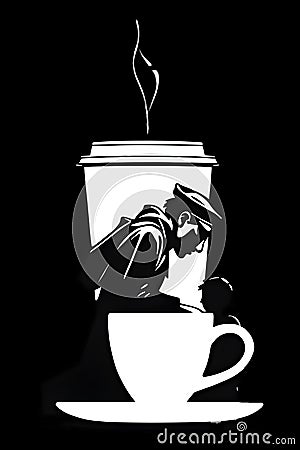 A silhouette coffee logo, simple, banksy, no background, printable, drink, food, business Stock Photo