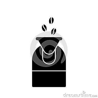 Silhouette Coffee roaster machine. Outline icon of professional equipment for roasting coffee beans. Black simple illustration. Vector Illustration