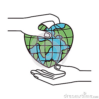 Silhouette color sections side view of palm human holding a earth globe world in heart shape to deposit in other hand Vector Illustration