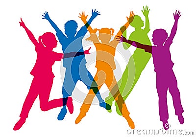 Silhouette of colors representing child jumping in the air Stock Photo