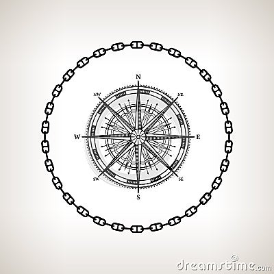 Silhouette compass rose on a light background Vector Illustration