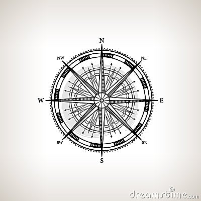 Silhouette compass rose on a light background Vector Illustration