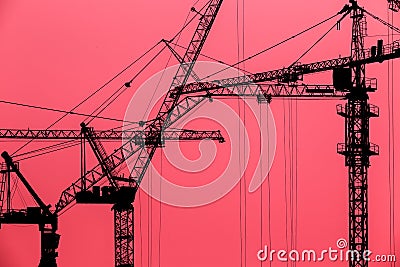 Silhouette construction crane Stock Photo