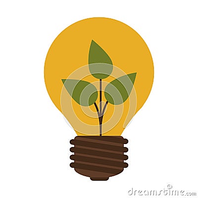 Silhouette contour bulb with leaf inside Vector Illustration
