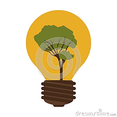 silhouette contour bulb with tree inside Cartoon Illustration