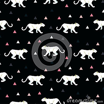 Silhouette of cougar seamless black pattern. Vector Illustration