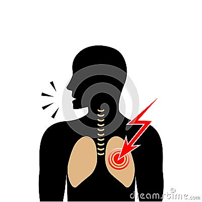 Silhouette of coughing man. Pain in lungs. Vector Illustration