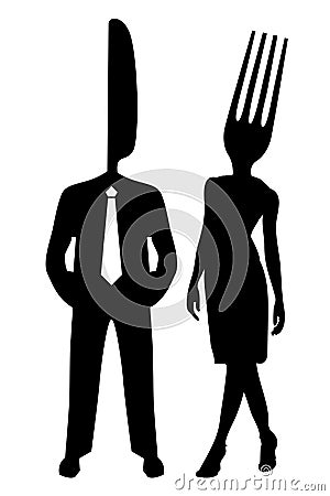 Silhouette Couple Fork and Knife Vector Illustration