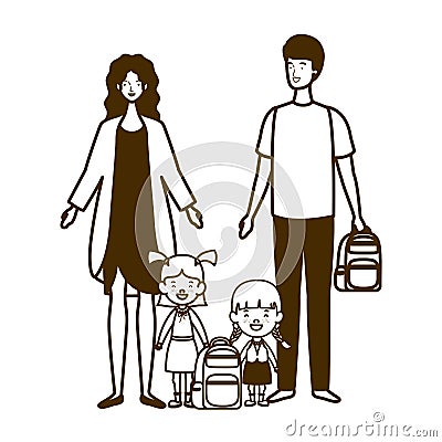 Silhouette of couple of parents with children Vector Illustration
