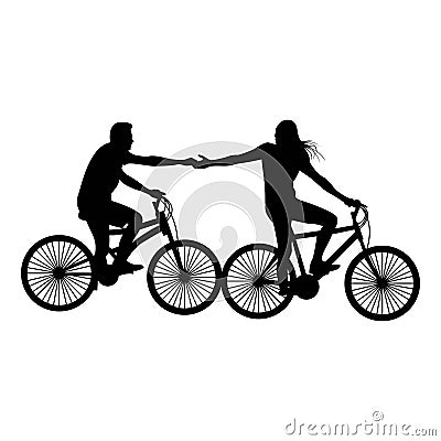 Silhouette of couple riding bikes vector illustration Vector Illustration